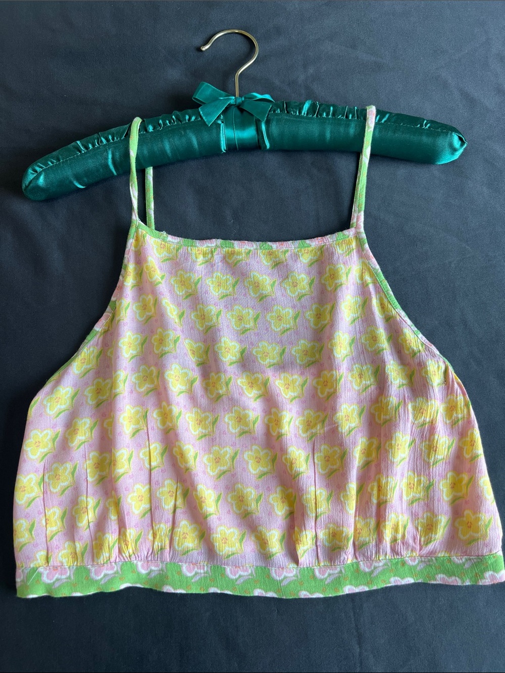Crop Tank Top in Pink with Yellow Floral Print